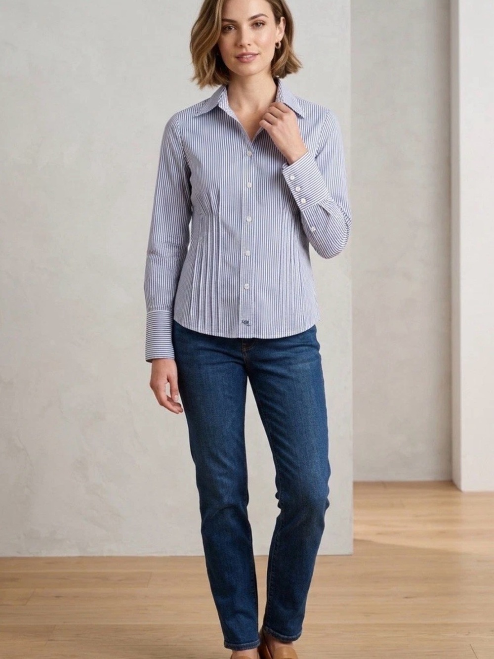 Mango Narrow Blue & White Striped Dress Shirt